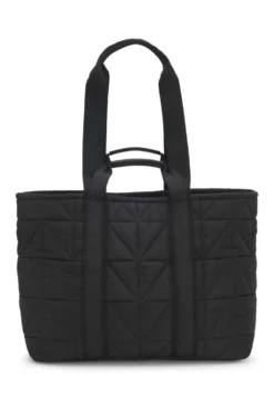 Quilted tote bag with logo patch