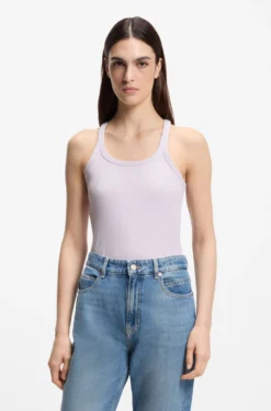 Racer-back tank top in stretch cotton