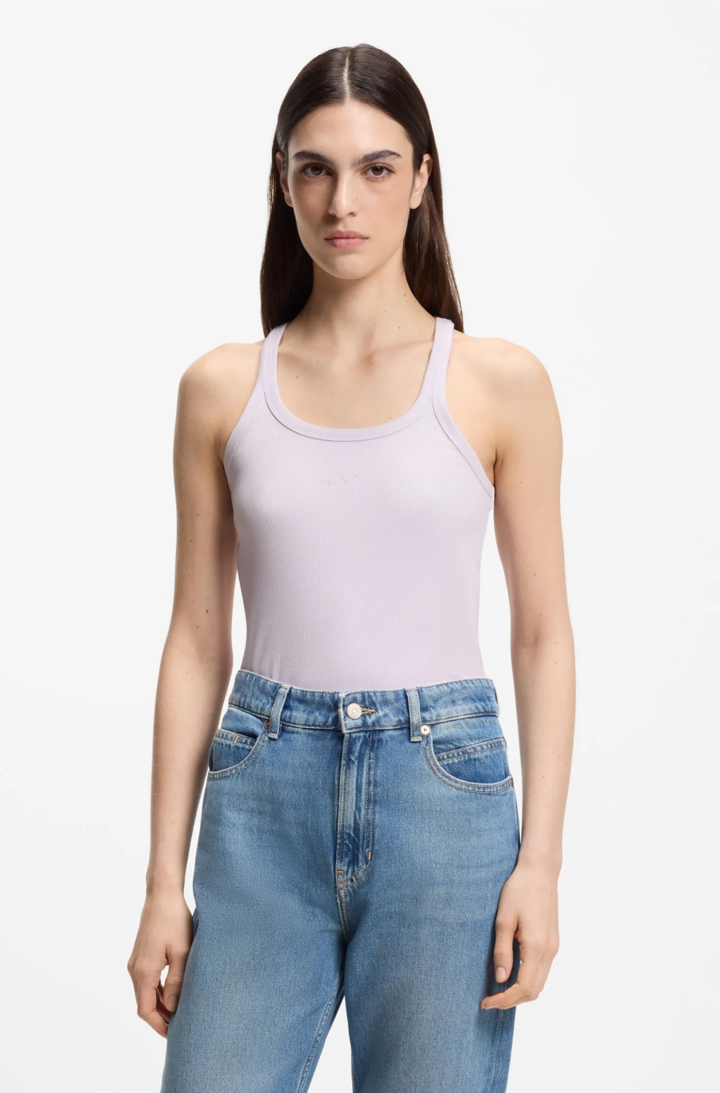 Racer-back tank top in stretch cotton