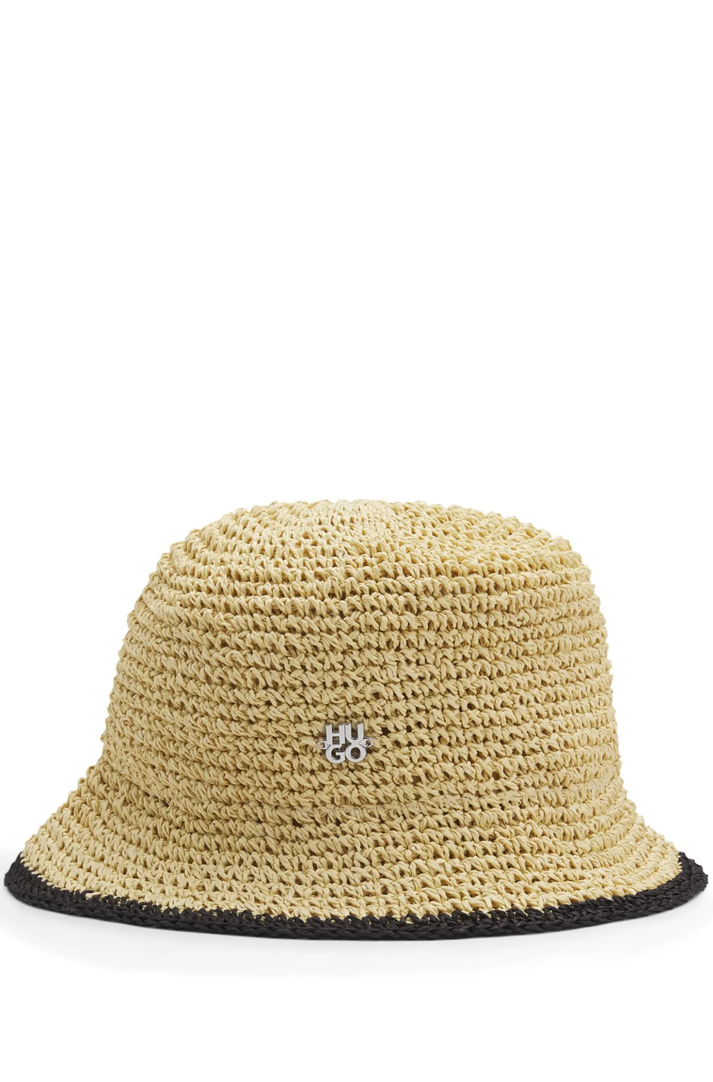 Raffia bucket hat with stacked logo