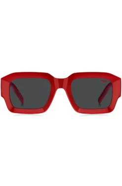 Red sunglasses with stacked-logo temples