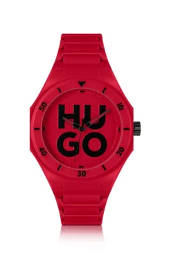 Red watch with tonal silicone strap