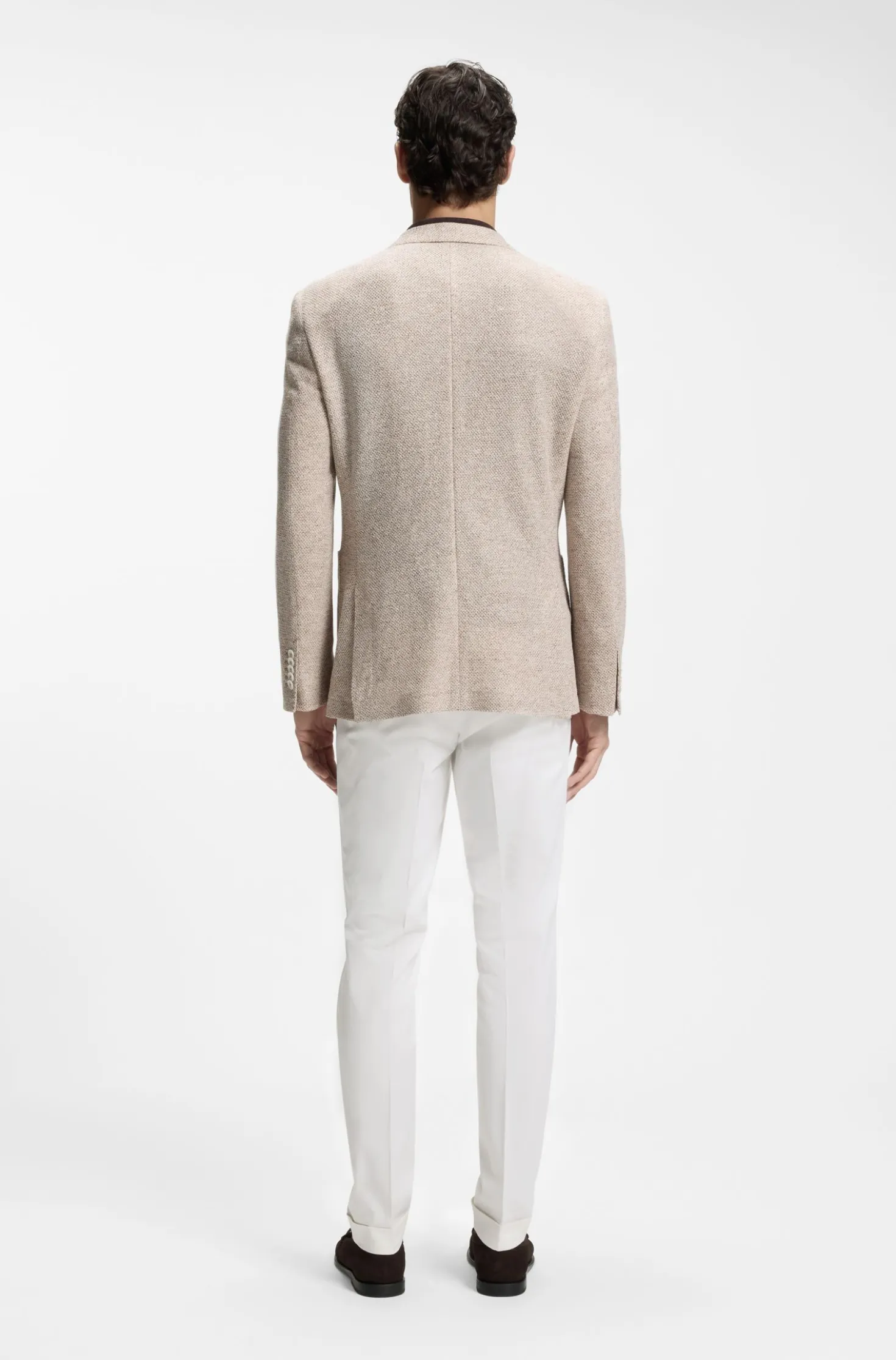 Regular-fit blazer in a patterned linen blend