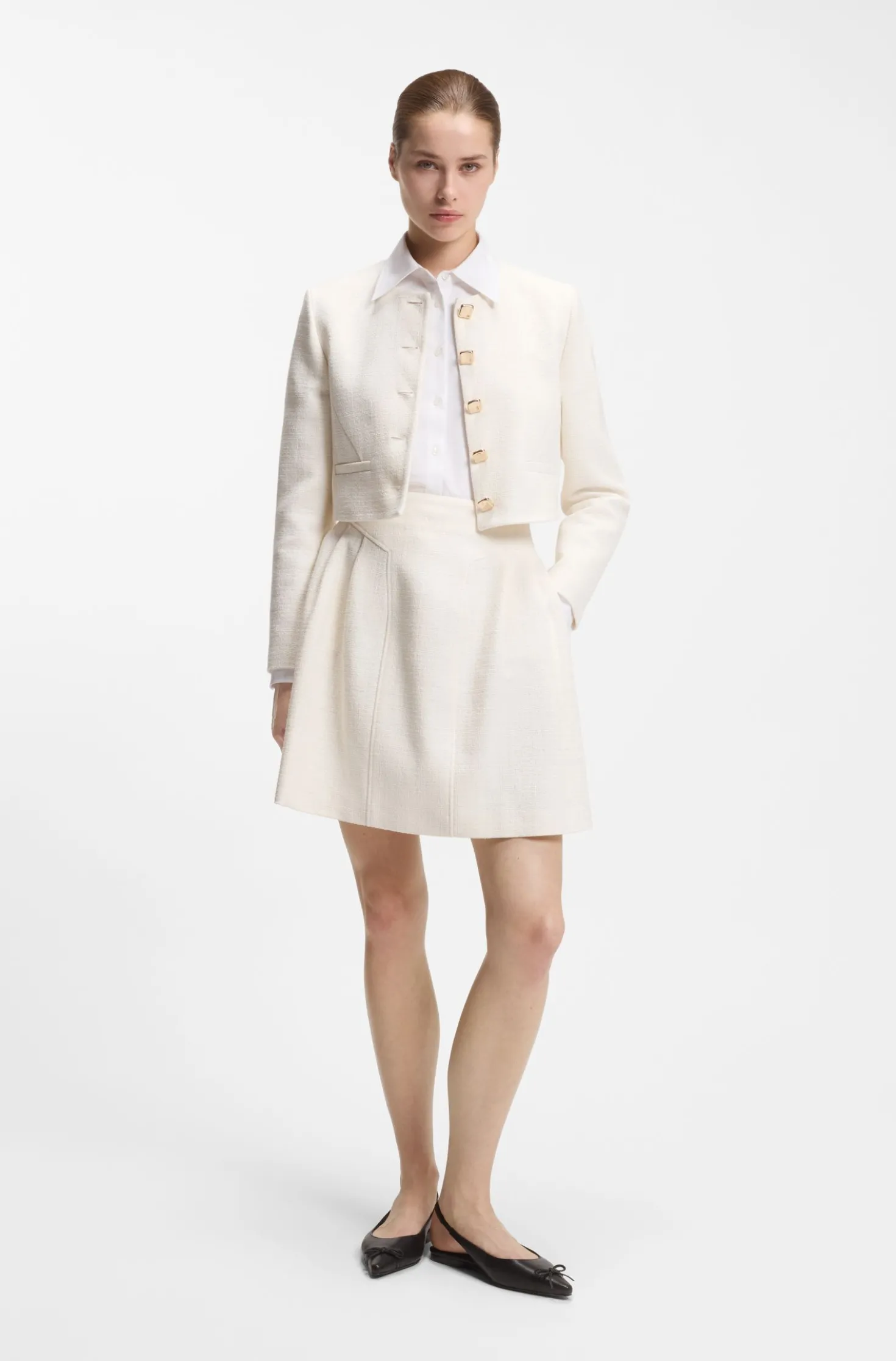 Regular-fit blazer in cotton-blend bouclé