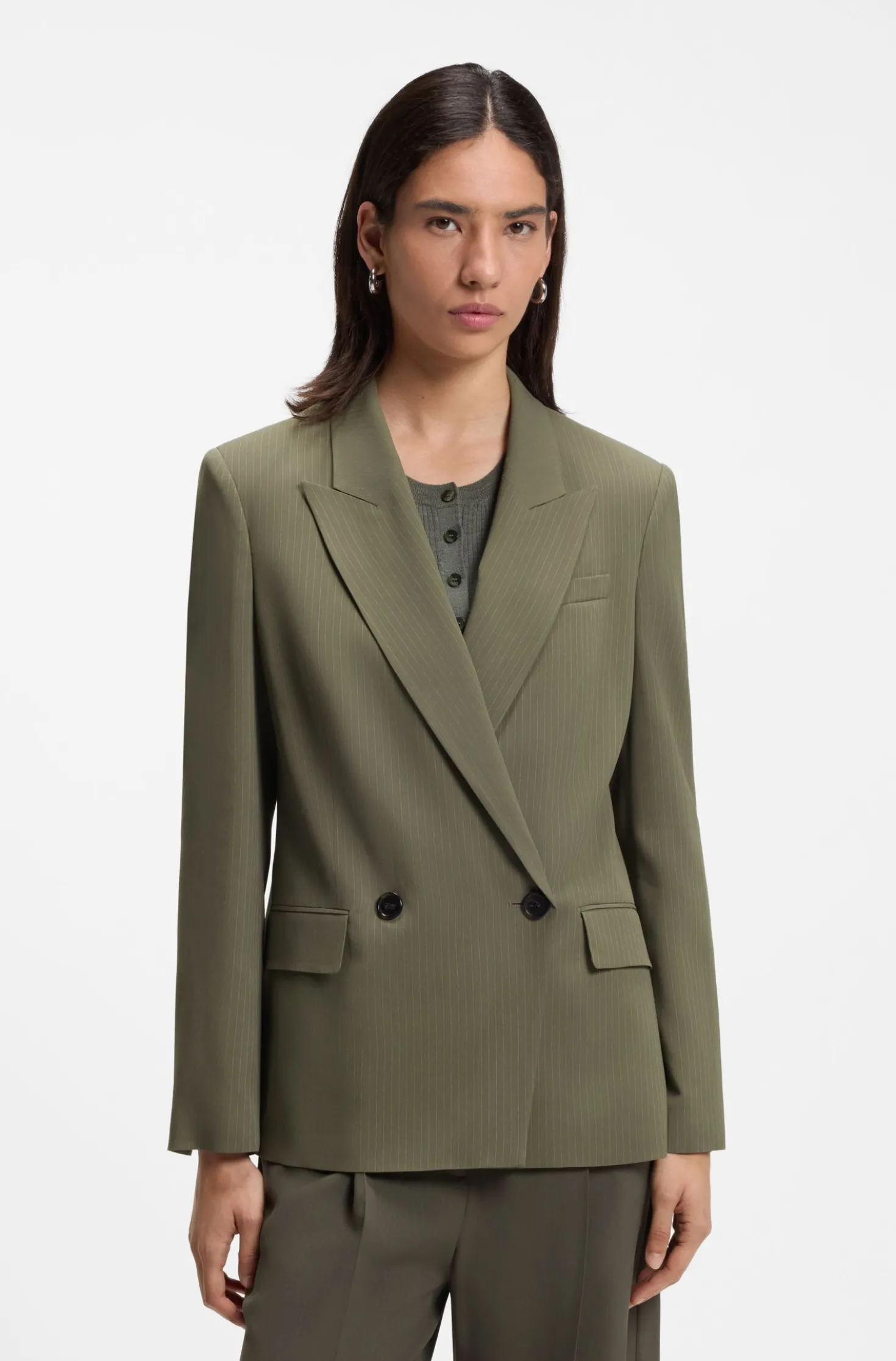 Regular-fit blazer in pinstripe stretch crepe