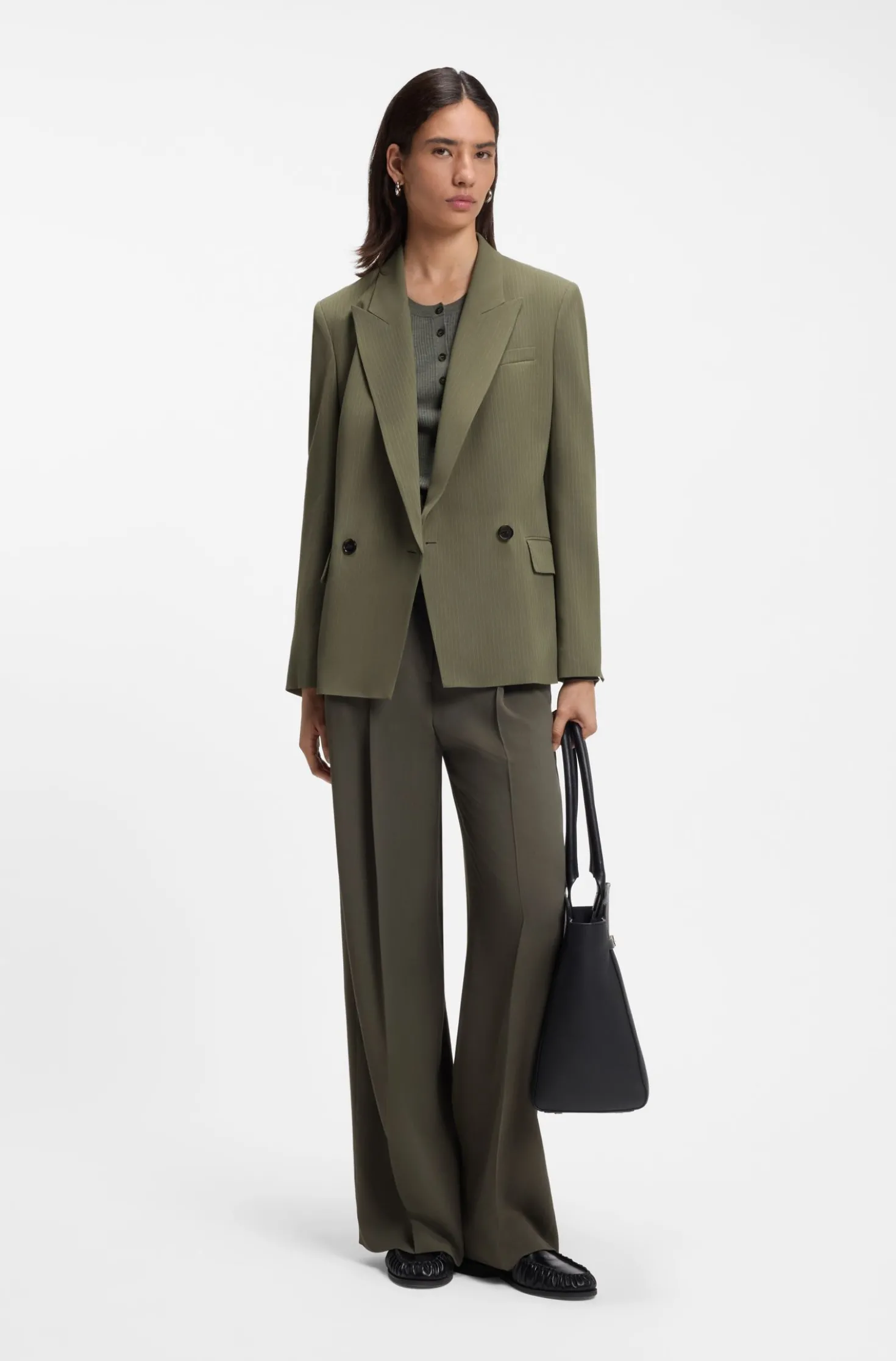 Regular-fit blazer in pinstripe stretch crepe
