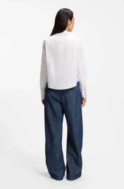 Regular-fit blouse in cotton poplin with concealed placket
