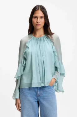 Regular-fit blouse in light Creponne fabric