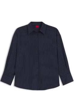 Regular-fit blouse in pinstripe cotton poplin