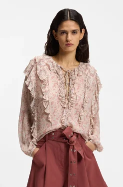 Regular-fit blouse in printed crepe Georgette with ruffles