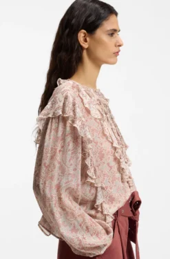 Regular-fit blouse in printed crepe Georgette with ruffles