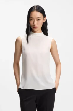 Regular-fit blouse in sandwashed silk with tie neck