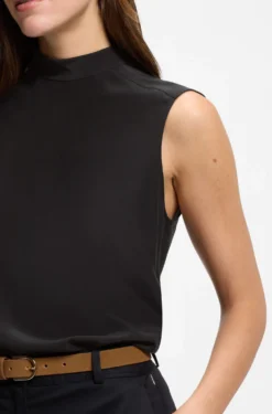 Regular-fit blouse in sandwashed silk with tie neck