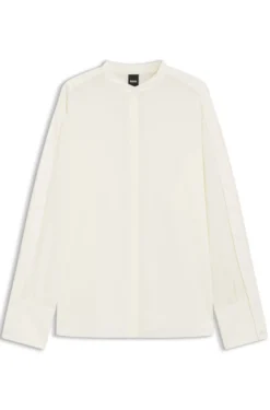 Regular-fit blouse in sandwashed silk with adjustable cuffs