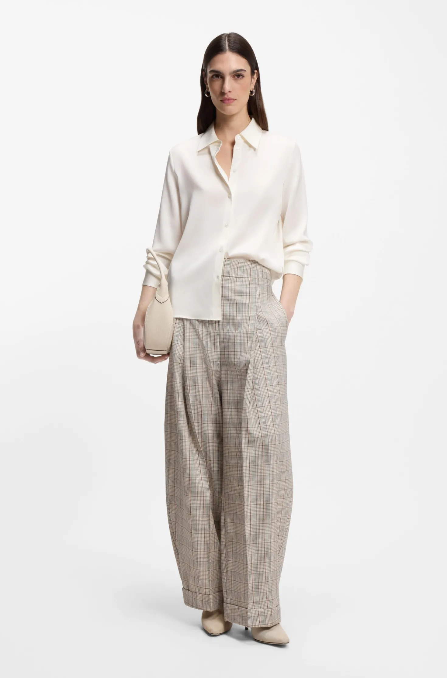 Regular-fit blouse in stretch-silk satin