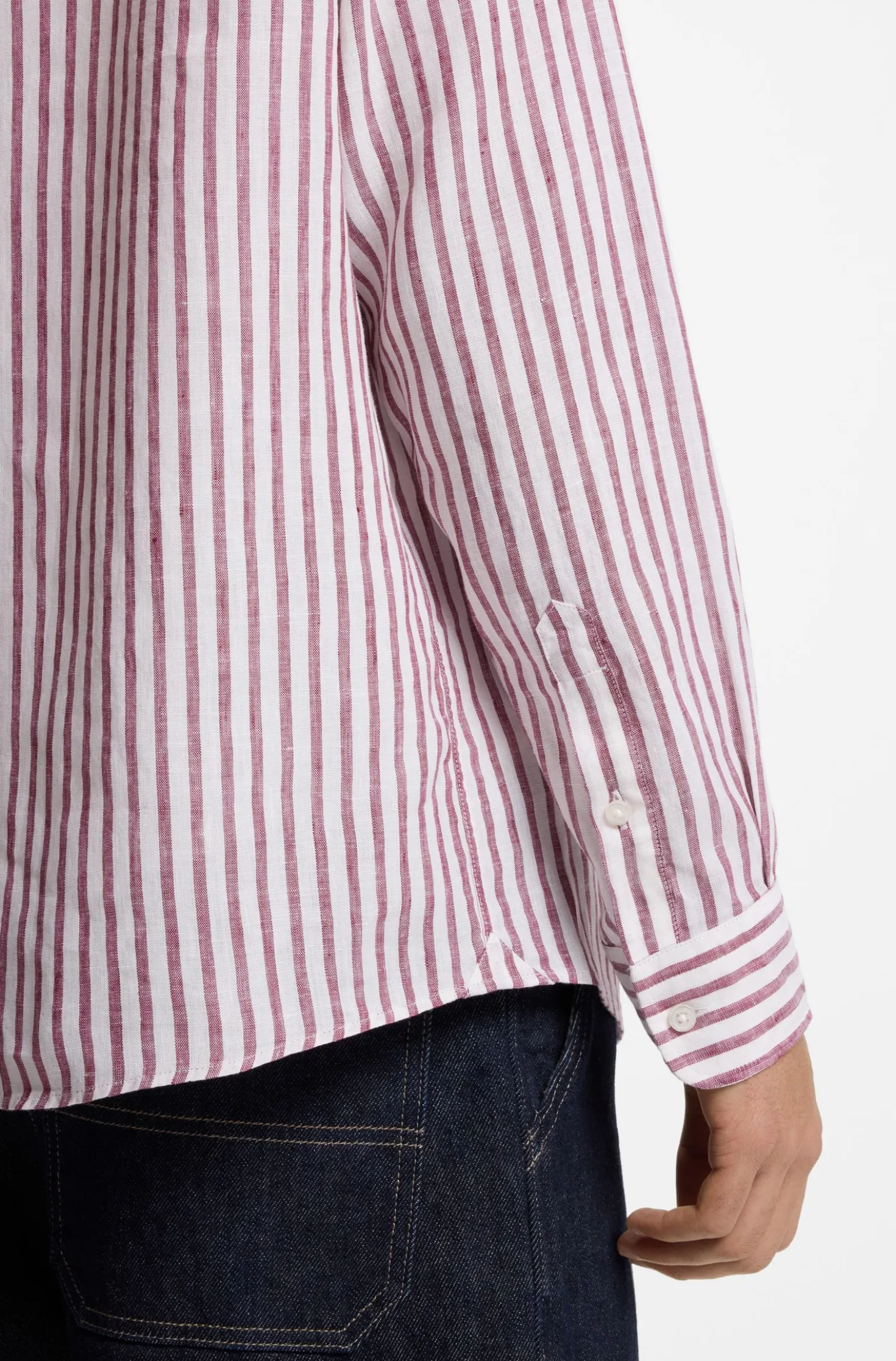 Regular-fit button-down shirt in striped linen