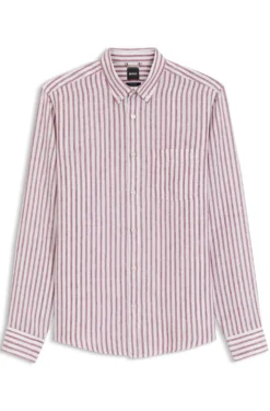 Regular-fit button-down shirt in striped linen