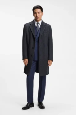 Regular-fit coat in herringbone wool with cashmere