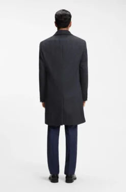 Regular-fit coat in herringbone wool with cashmere