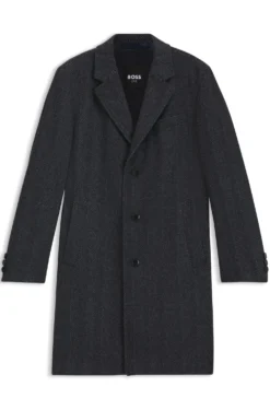 Regular-fit coat in herringbone wool with cashmere