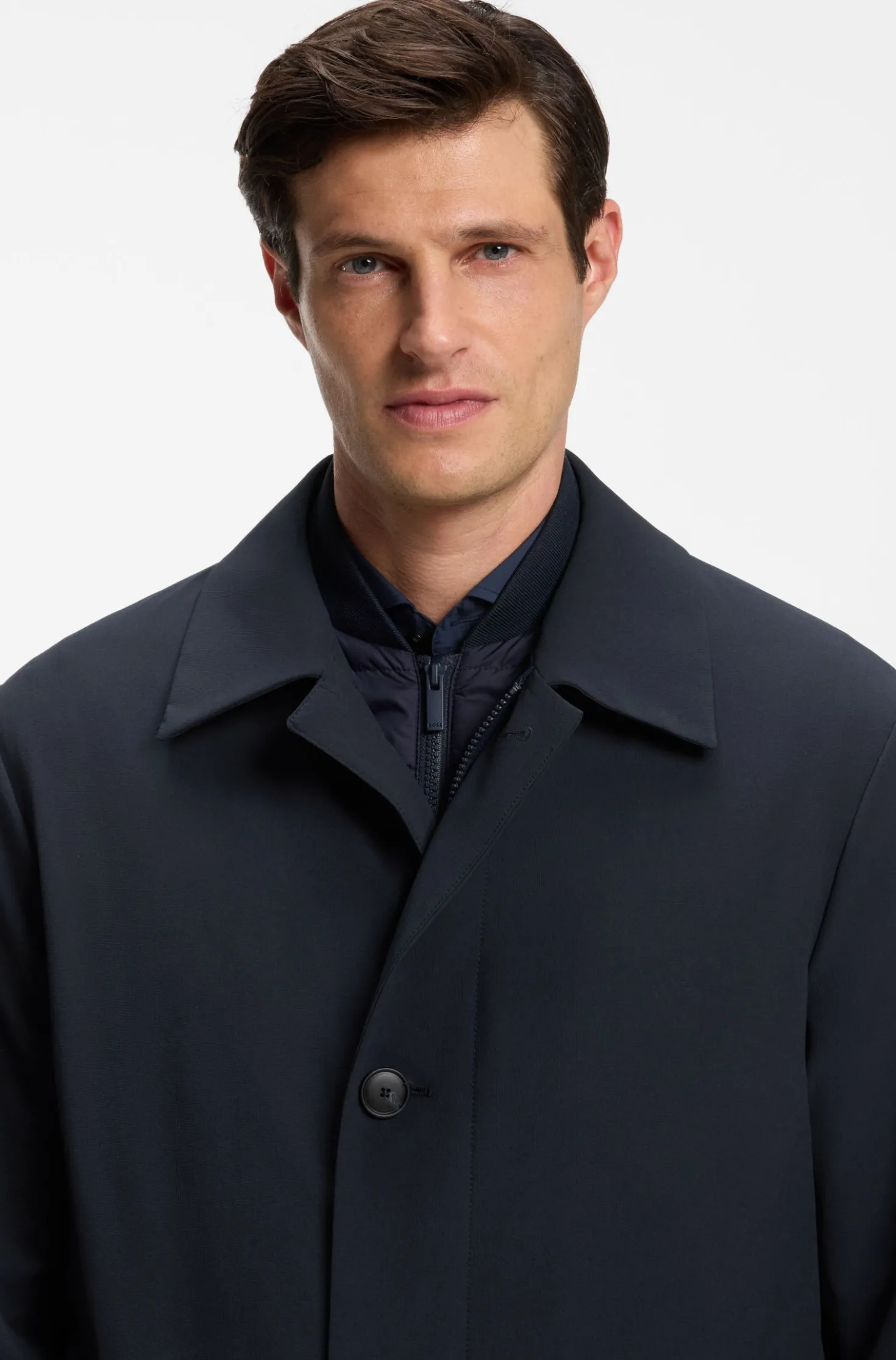 Regular-fit coat in patterned stretch fabric