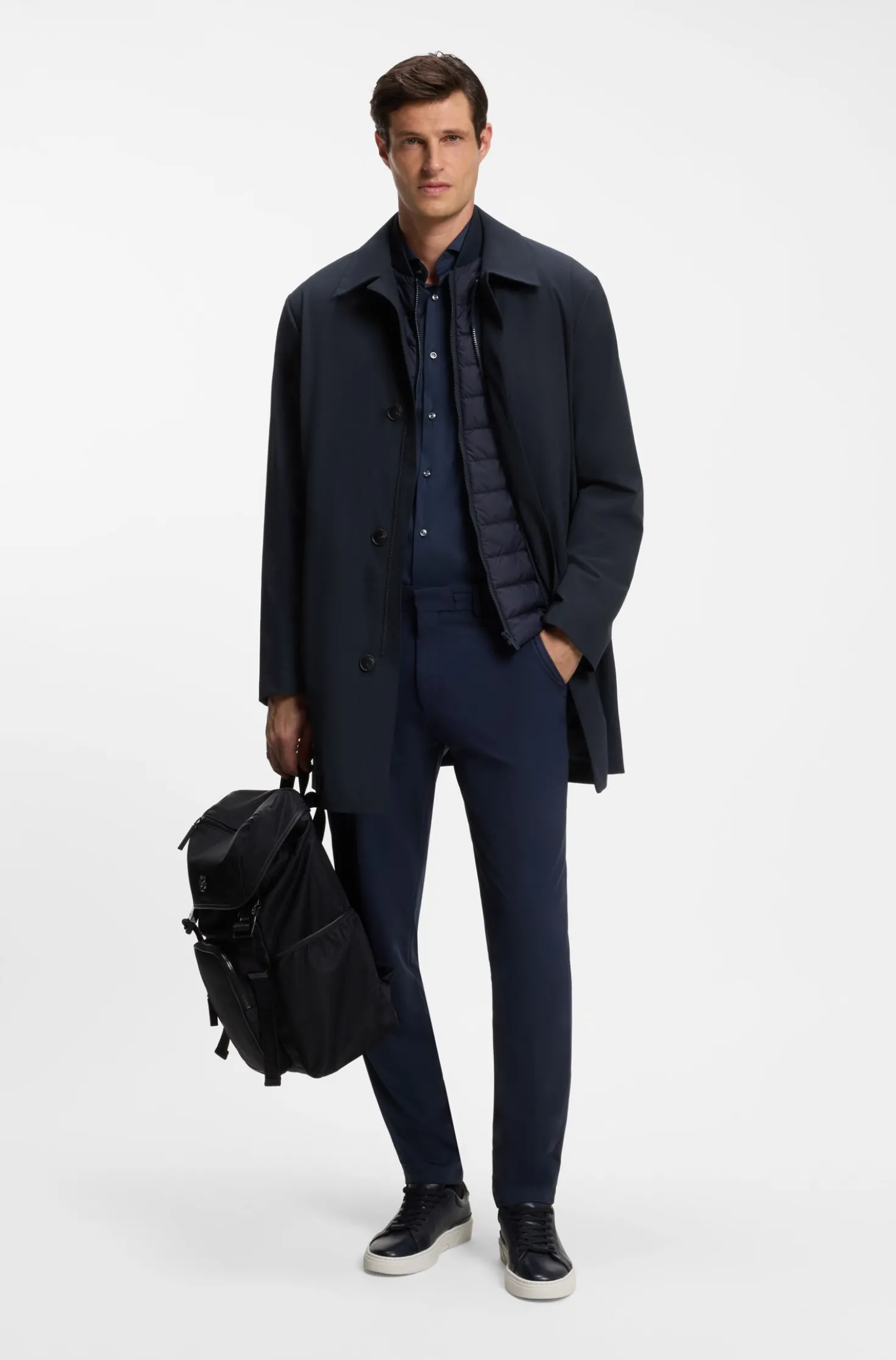 Regular-fit coat in patterned stretch fabric