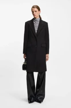 Regular-fit coat in wool with peak lapels