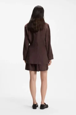 Regular-fit collarless jacket with drawstring waist