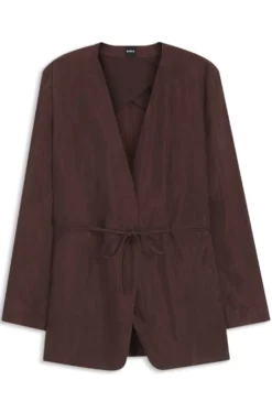 Regular-fit collarless jacket with drawstring waist