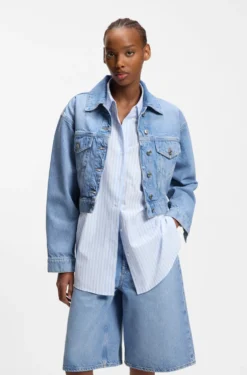 Regular-fit jacket in bright-blue denim