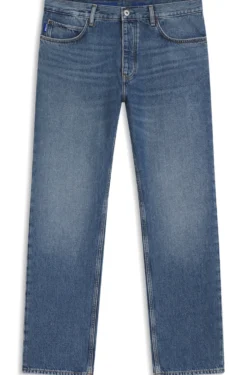 Regular-fit jeans in mid-blue stonewashed cotton denim