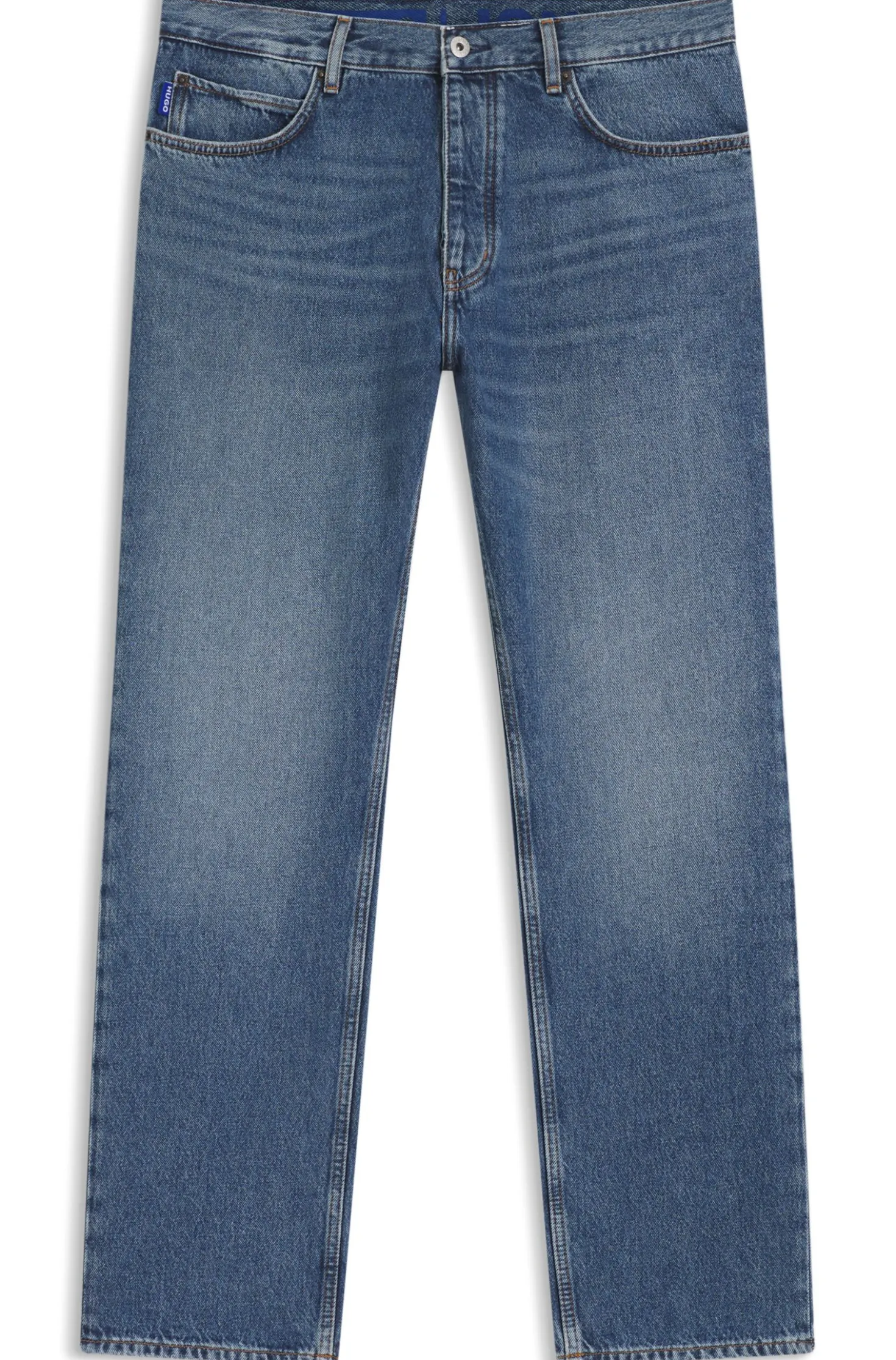 Regular-fit jeans in mid-blue stonewashed cotton denim