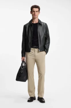 Regular-fit leather jacket with zip closure