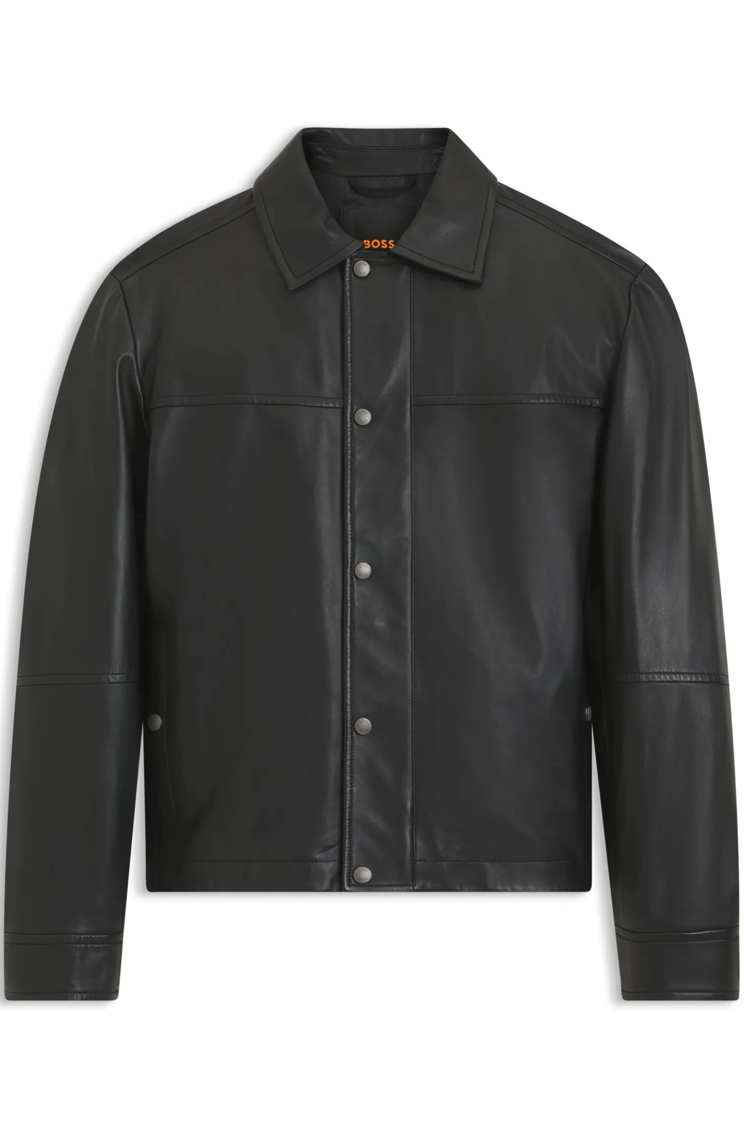 Regular-fit leather shirt with metal logo buttons