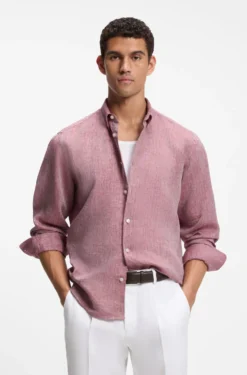 Regular-fit linen shirt with button-down collar