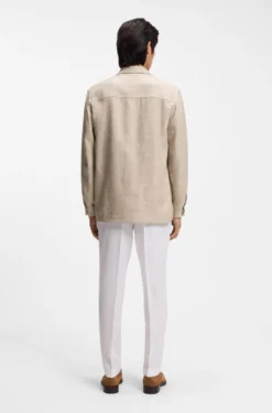 Regular-fit overshirt in virgin wool, silk and linen