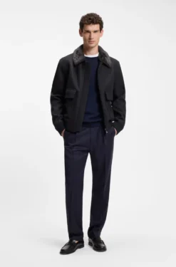 Regular-fit pilot jacket with detachable faux-fur collar