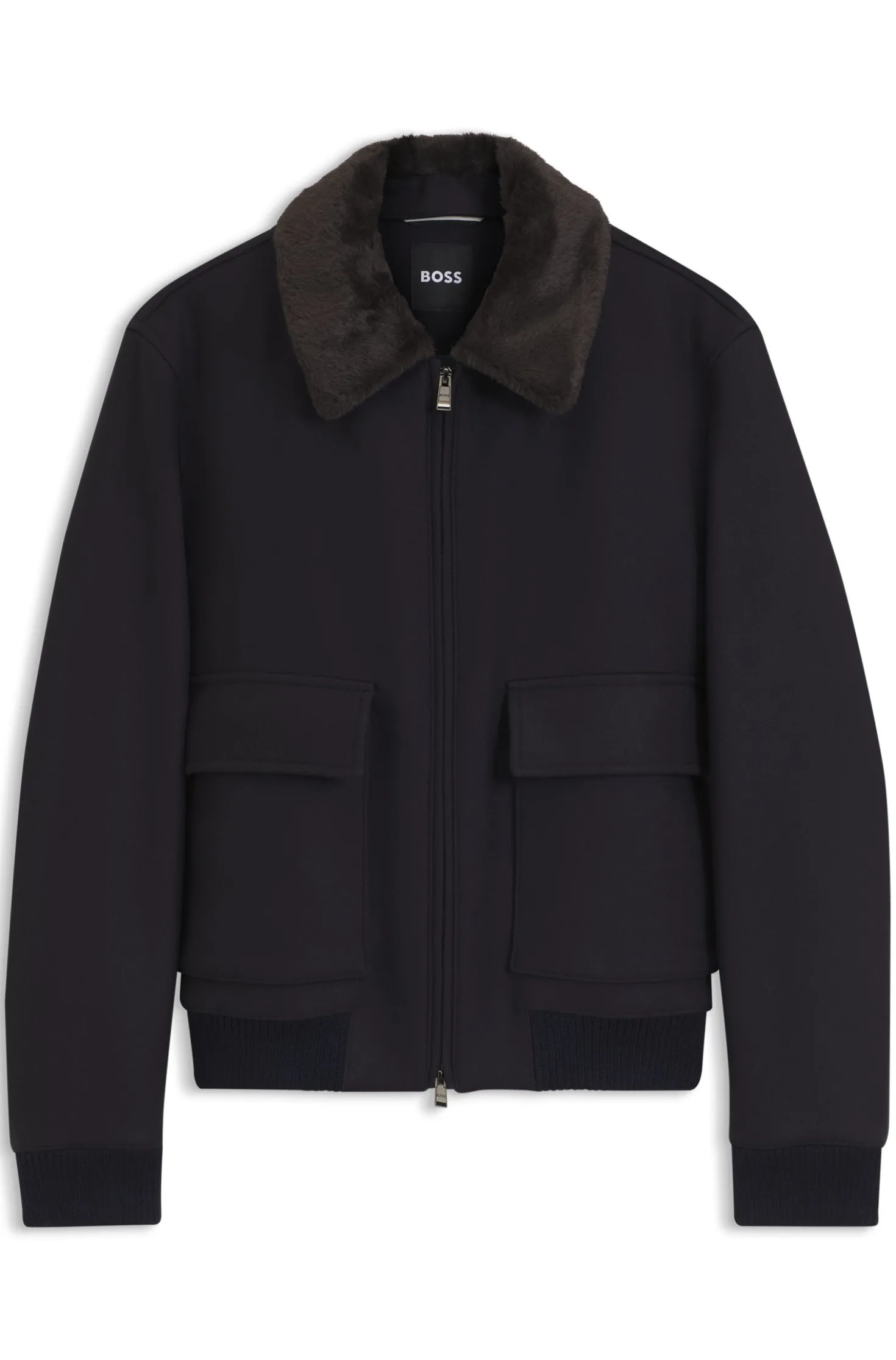 Regular-fit pilot jacket with detachable faux-fur collar
