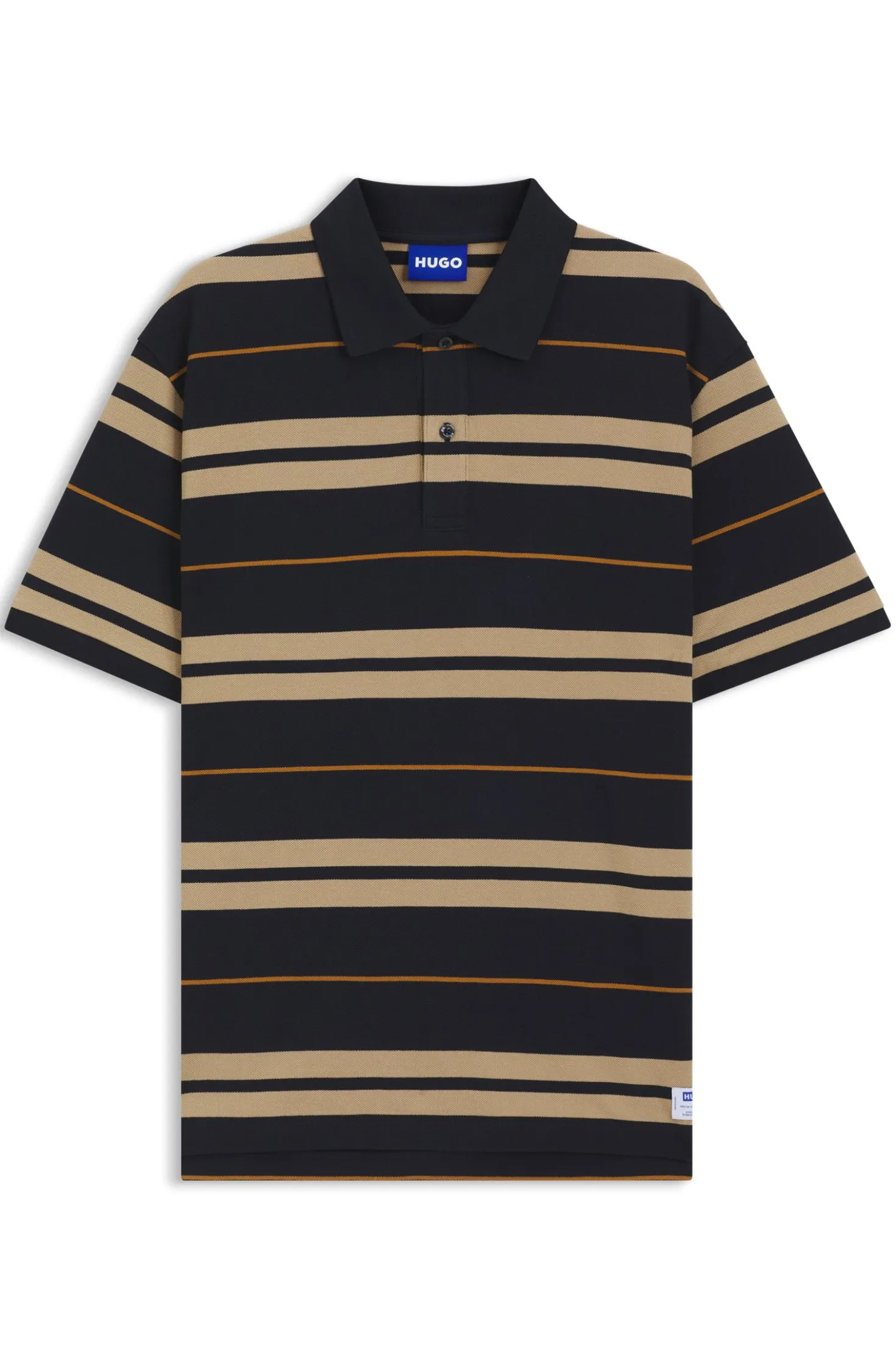 Regular-fit polo in cotton piqué with engineered stripes