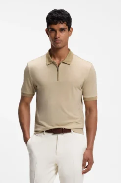 Regular-fit polo shirt in wool with zip placket