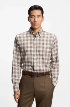 Regular-fit shirt in checked Italian-made cotton