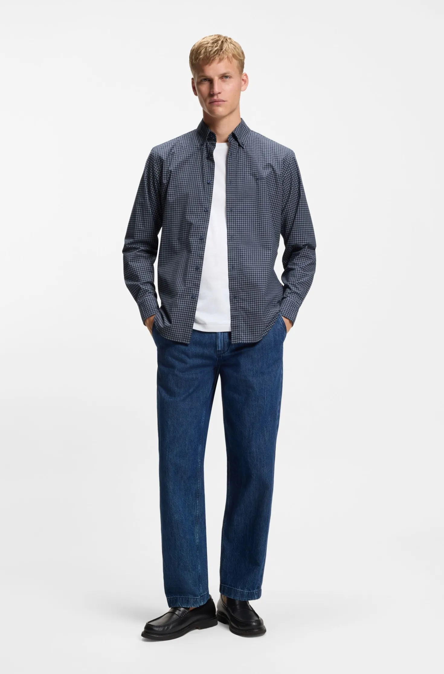 Regular-fit shirt in checked stretch-cotton dobby