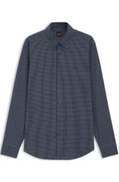 Regular-fit shirt in checked stretch-cotton dobby