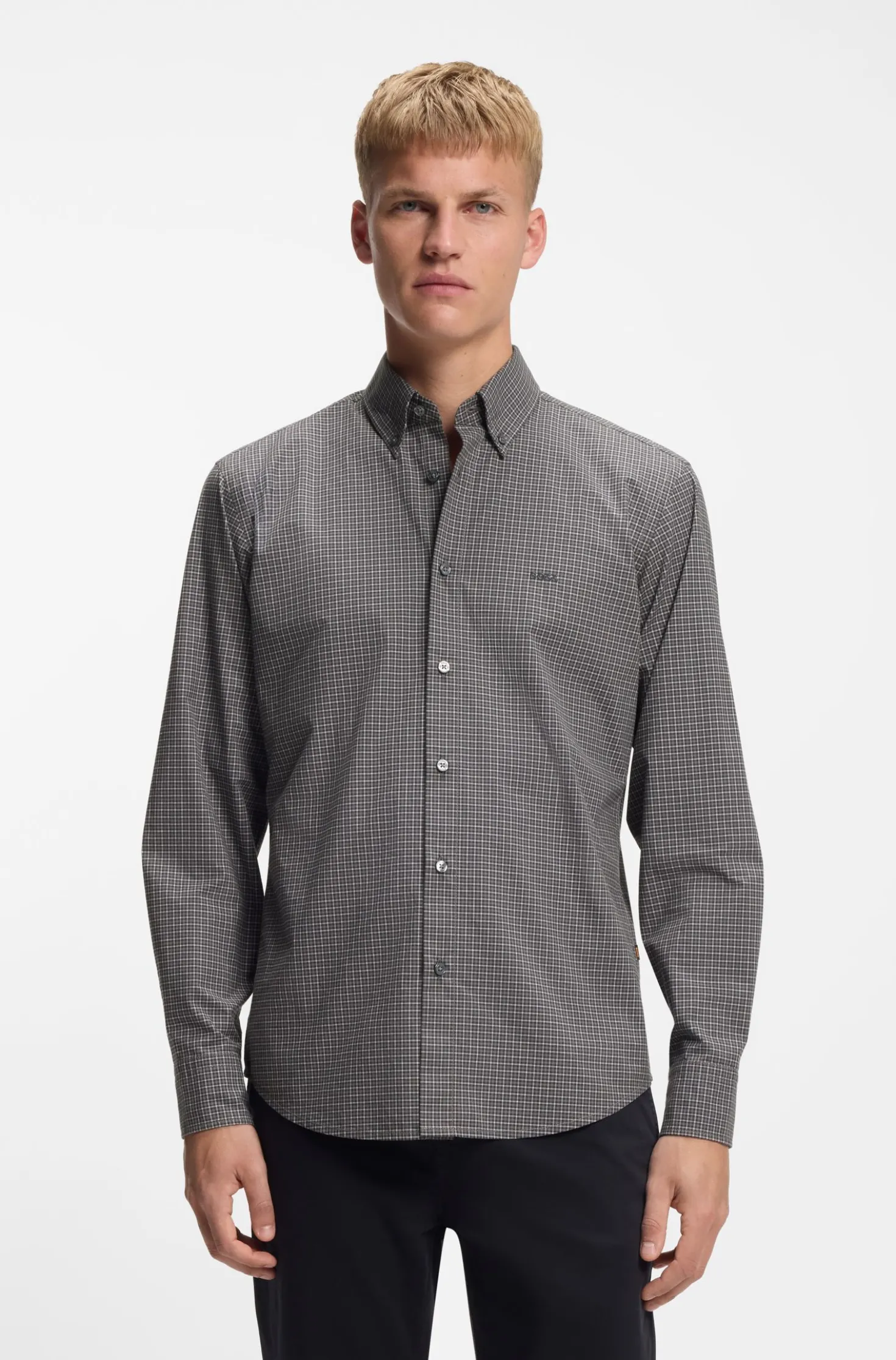 Regular-fit shirt in checked stretch-cotton dobby