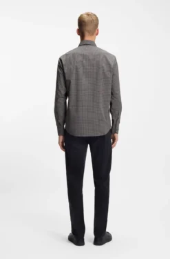 Regular-fit shirt in checked stretch-cotton dobby