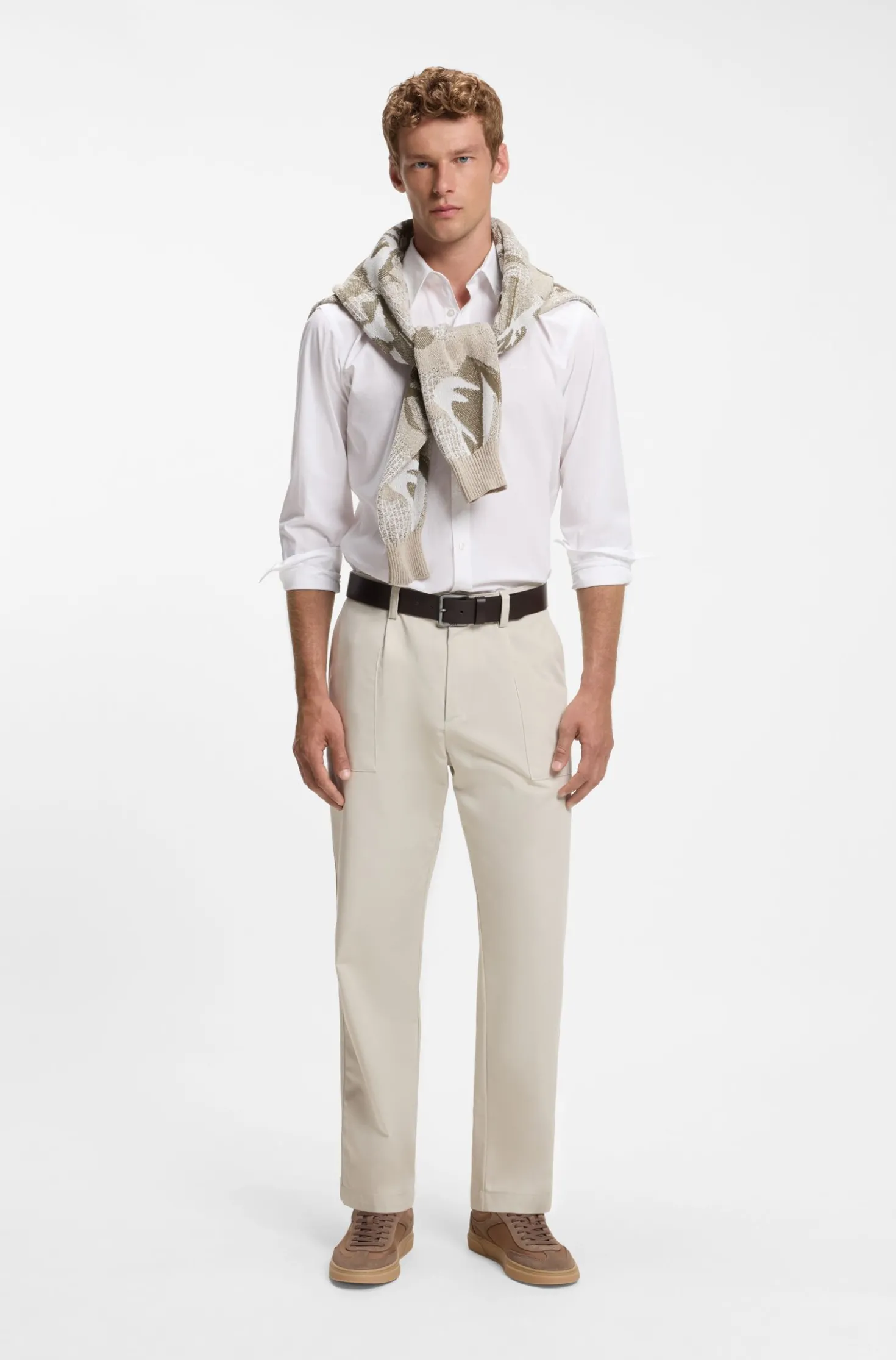 Regular-fit shirt in cotton poplin with embroidered logo