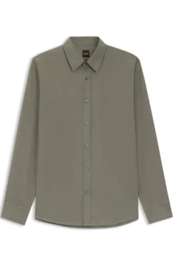 Regular-fit shirt in cotton poplin with embroidered logo