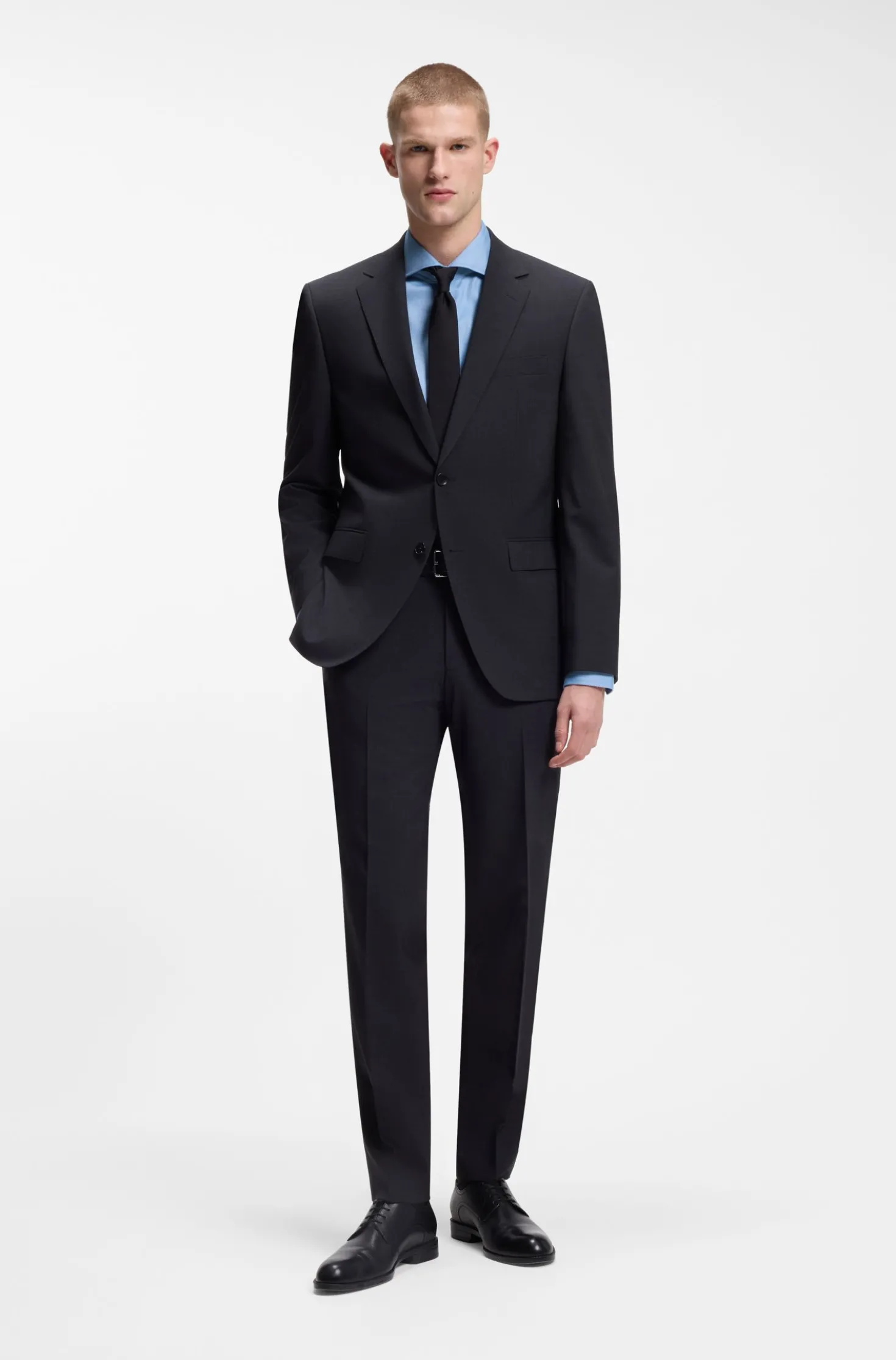 Regular-fit shirt in easy-iron stretch-cotton twill