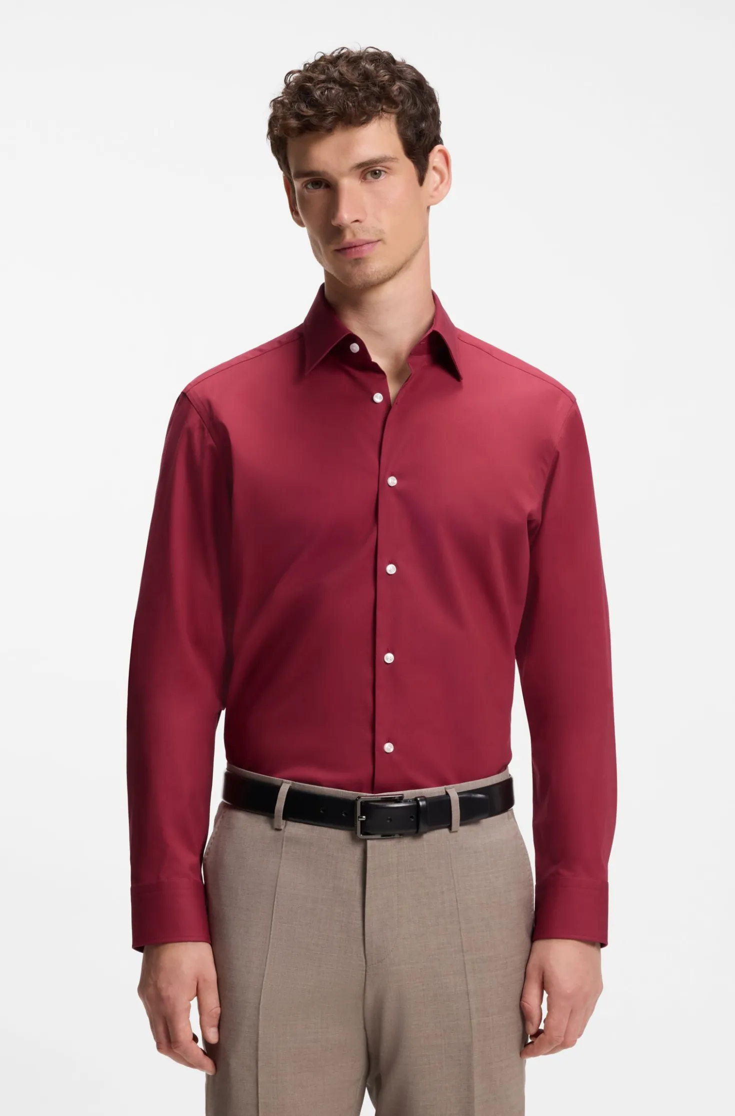 Regular-fit shirt in easy-iron stretch-cotton poplin