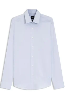 Regular-fit shirt in easy-iron stretch-cotton dobby